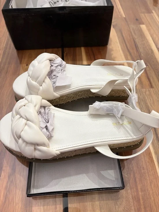 NIB Flawed Sz 7 White PU Plait Detail Strappy Espadrille Sandals Platform Shoes - Picture 9 of 11